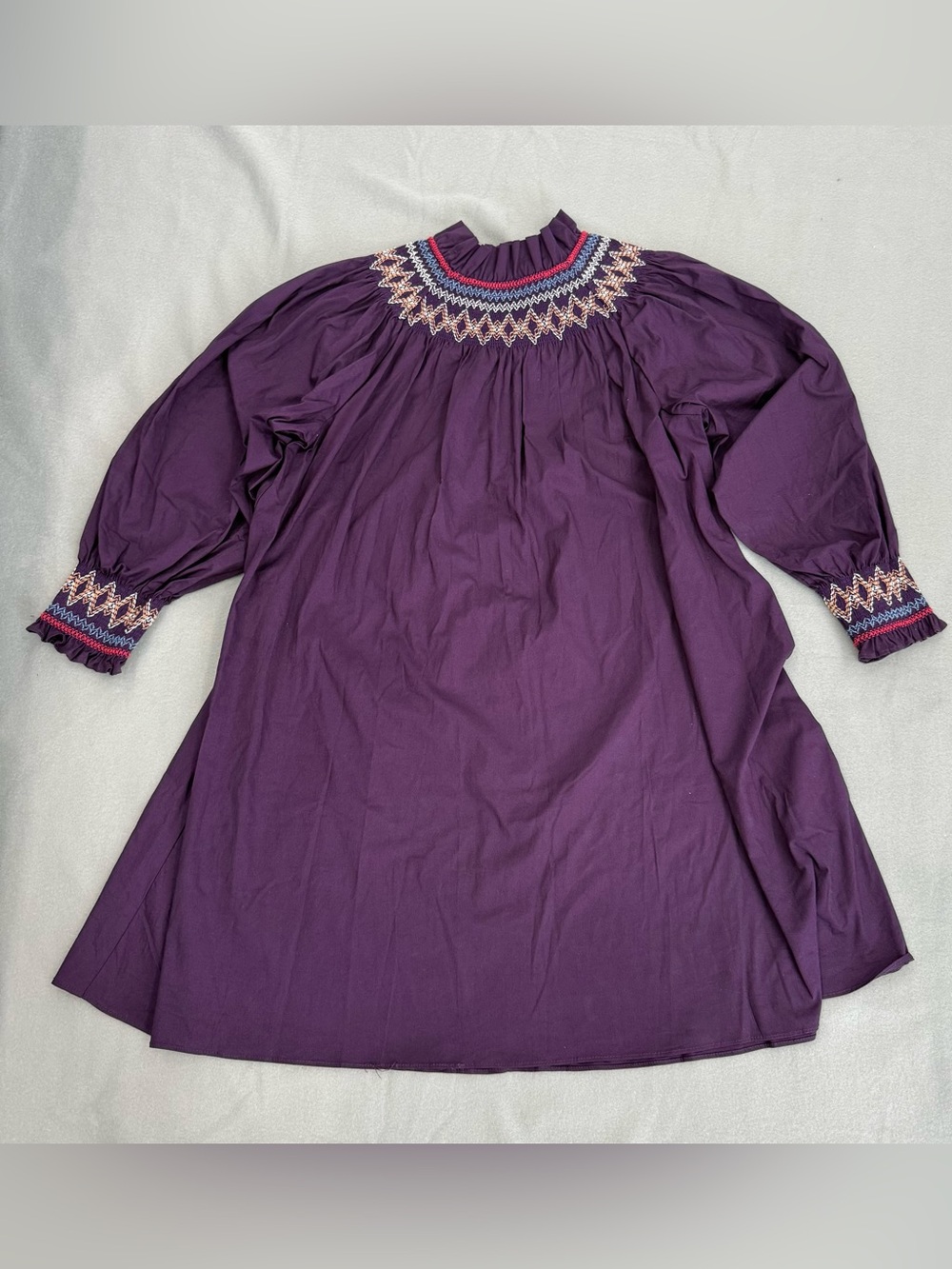 Pomander Place Wrenley Boho Dress Sz S Plum Purple Smocked Long Sleeve High neck
